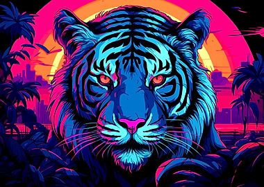 Neon Tiger in a Cityscape