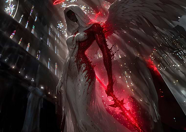 Bloody Angel with Sword in Cathedral