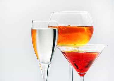 Three Colorful Cocktail Glasses Still Life