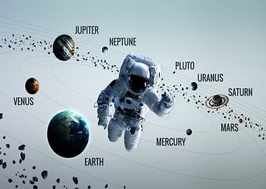 Astronaut in Space with Planets