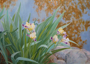 Floral Painting with Irises and Gold