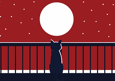Cat gazing at the moon