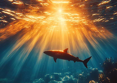 Shark in Sunlit Ocean