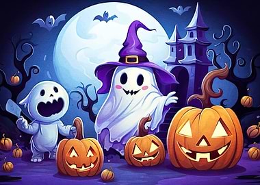 Cute Halloween Ghosts Pumpkins