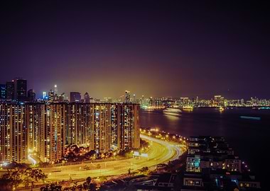 night cityscape with illuminated buildings