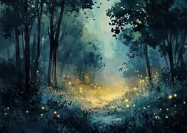Enchanted Forest Path with Fireflies