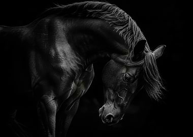 Black Horse Portrait on Dark Background