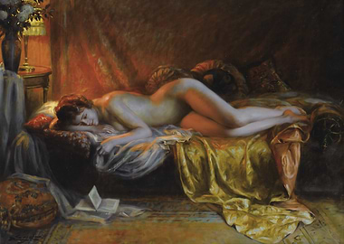 Sleeping Nude Woman Painting