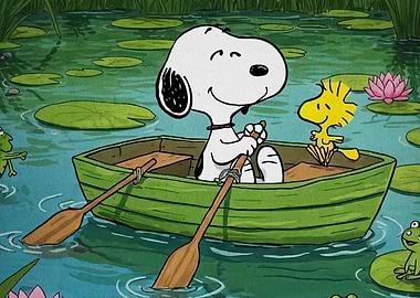 Snoopy and Woodstock in a Boat