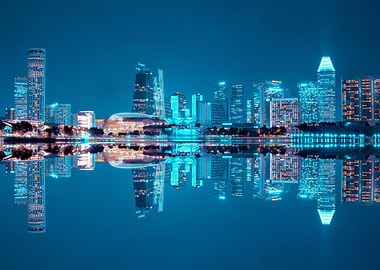 singapore skyline reflection at night