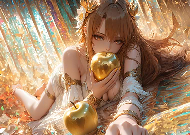Anime Girl with Golden Apples