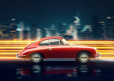 Vintage Red Porsche Night Pursuit