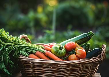 Basket of Freshly Harvested Vegetables