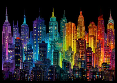 Rainbow Cityscape America New York
