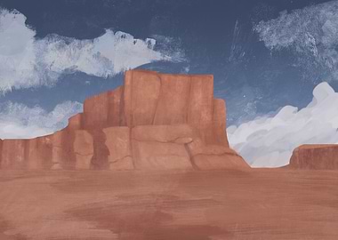 Desert Landscape Painting with Blue Sky