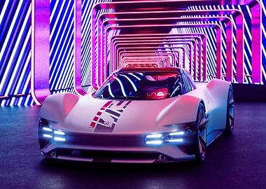 Porsche in Neon Tunnel