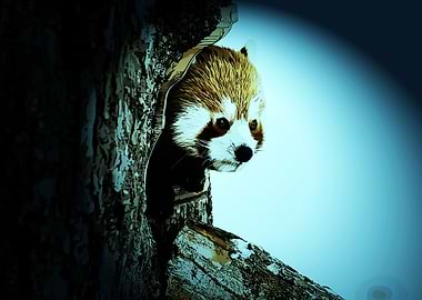 Red Panda Peeking from Tree Hollow