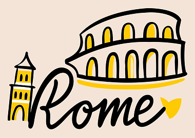 Rome Illustration with Colosseum and Tower