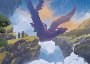 Dragon Flight Over Cliffside Landscape