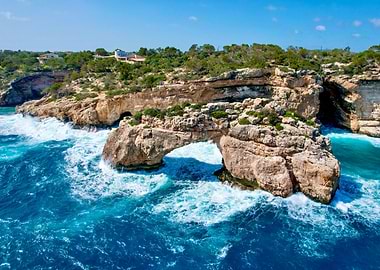 Coastal Arch Rock Formation in Ocean