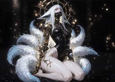Cyberpunk Kitsune Girl with Nine Tails