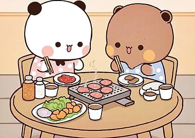 Cute Bears Enjoying BBQ Meal
