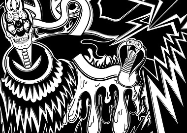 Skull, Cobra, and Lightning Black and White