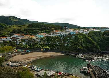 Picturesque coastal village with harbor view