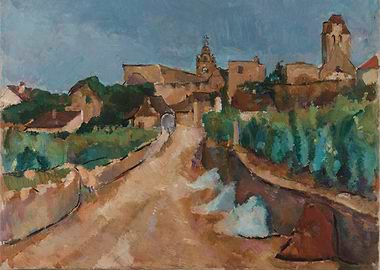 Impressionistic Village Scene Painting