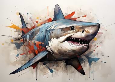Watercolor Shark Painting