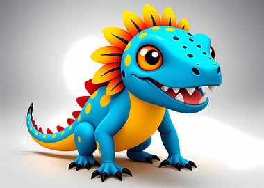 Cute Blue Lizard Mascot with Orange Spikes — 3D Cartoon Character