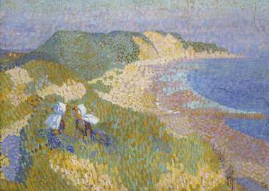 Pointillist Beach Scene with Figures