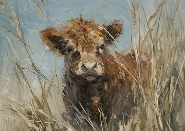 Cow in Field Oil Painting