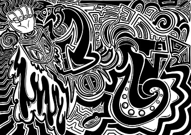 Abstract Black and White Doodle Art