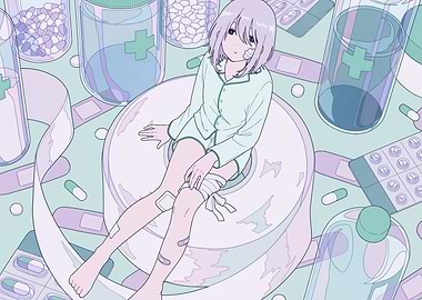 Anime Girl Surrounded by Medical Supplies