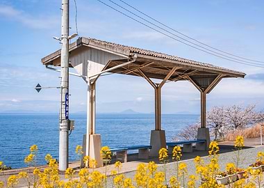Japanese Coastal Train Station