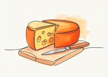 Cheese Wheel on Cutting Board Illustration
