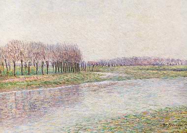 River Landscape with Trees Painting