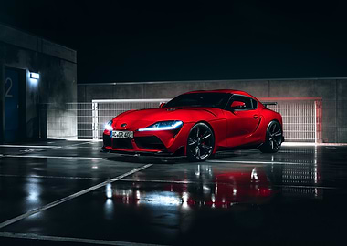 Red Toyota Supra at Night