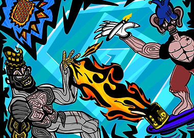 Surreal Cartoon Battle with Fire