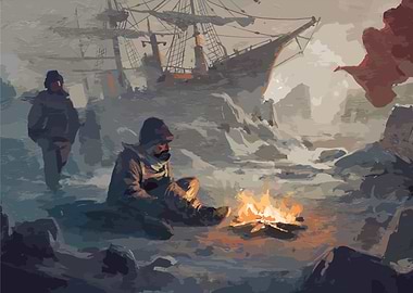 Man by Fire Painting