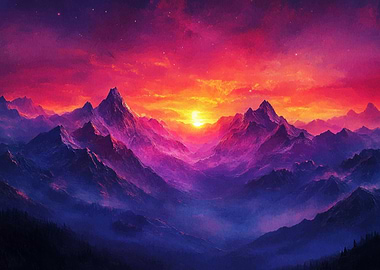 Vibrant Mountain Sunset Landscape
