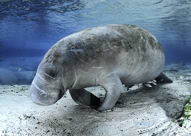 Underwater Manatee Resting on Sandy Bottom