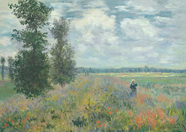 Impressionist Field with Trees and Figure
