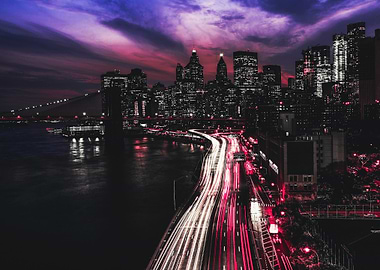 new york night cityscape with light trails