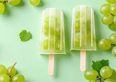 Green Grape Popsicles on Light Green Background