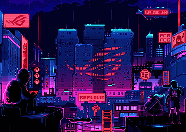 Cyberpunk Cityscape Pixel Art ROG Republic