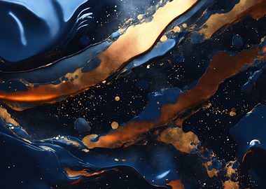 Abstract Blue and Gold Fluid Art