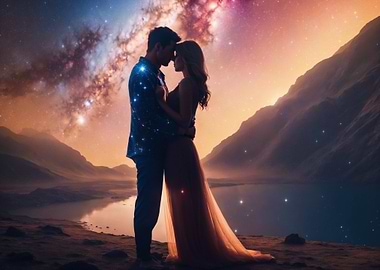 Couple Embracing Under a Starry Sky