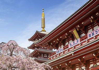 Senso-ji Temple and Cherry Blossoms